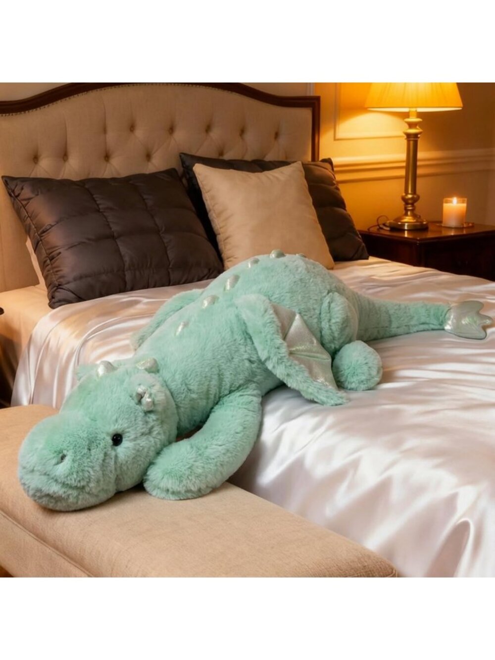 Giant 50in Plush Green Dragon Stuffed Animal - Jumbo Cuddly Dinosaur Toy with